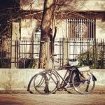 Bicycle leaning against railings in Damascus
