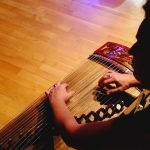 woman in shadow with middle eastern instrument