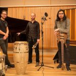 Three musicians and their instruments