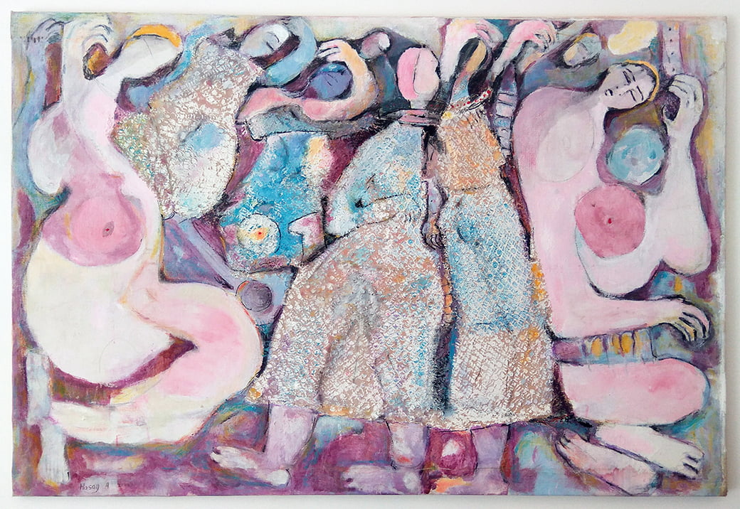 Canvas “Friends” by Syrian painter Hasan Abdalla at Someth1ng Gallery in London.